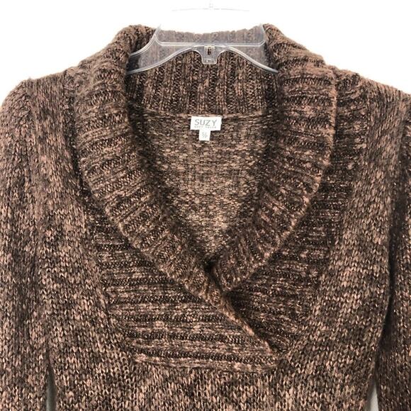 Suzy Shier Brown V-Neck Chunky Sweater Size Small - Picture 3 of 11